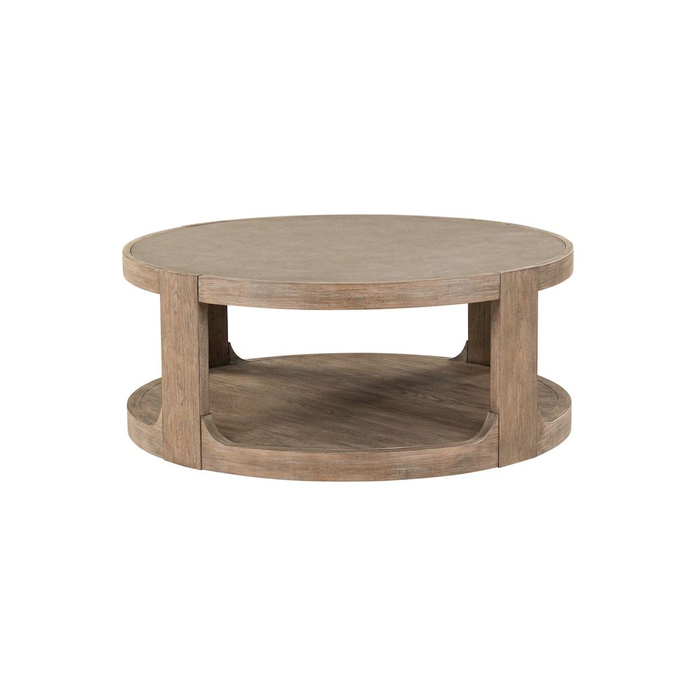 Living Room Round Cocktail Table - Burnished Clay Oak Wood