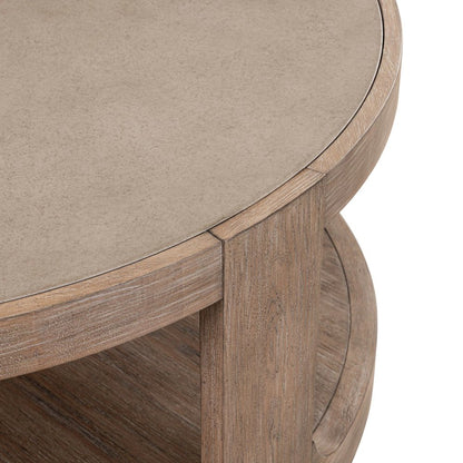 Living Room Round Cocktail Table - Burnished Clay Oak Wood