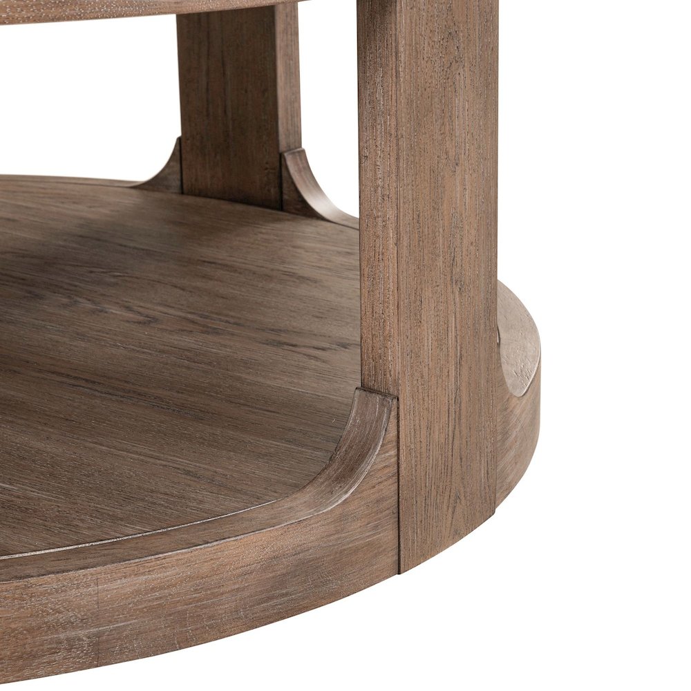 Living Room Round Cocktail Table - Burnished Clay Oak Wood