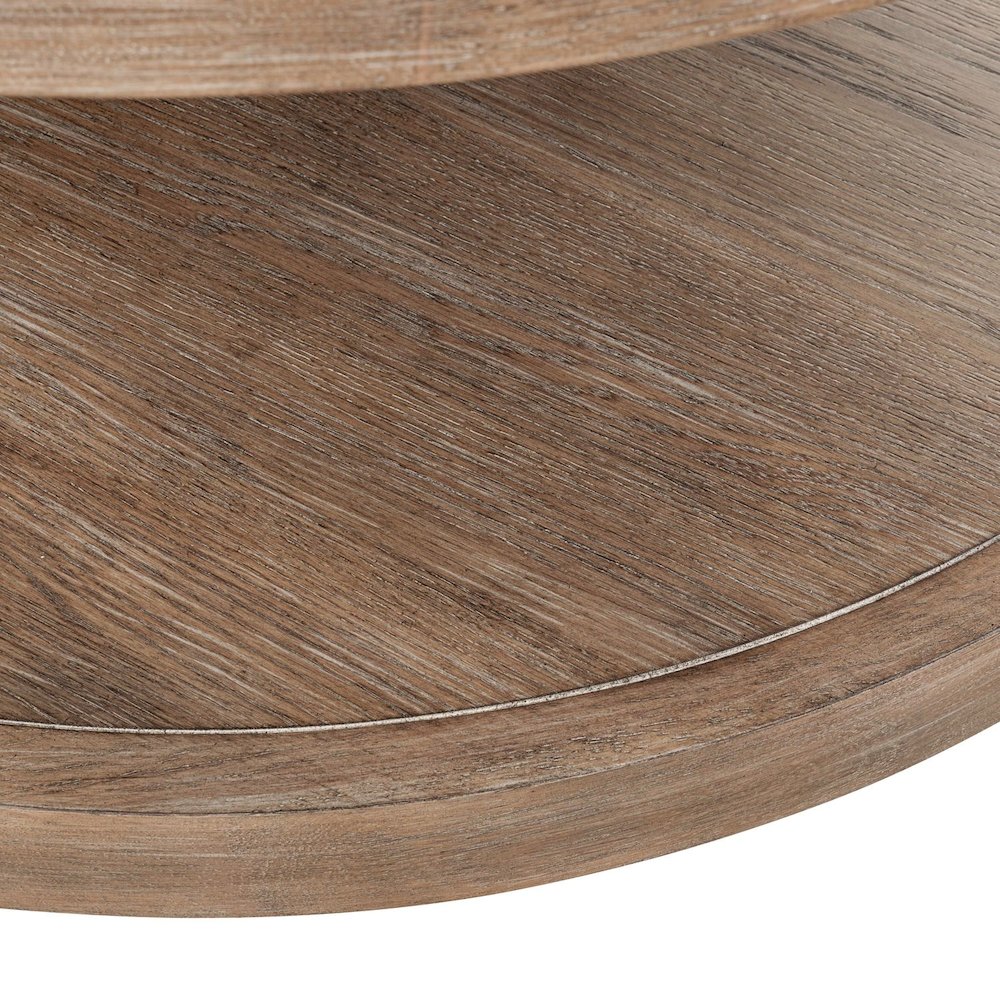 Living Room Round Cocktail Table - Burnished Clay Oak Wood