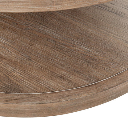 Living Room Round Cocktail Table - Burnished Clay Oak Wood
