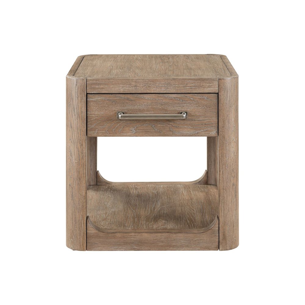 Living Room End Table Contemporary with Storage Drawer - Burnished Clay Oak Wood