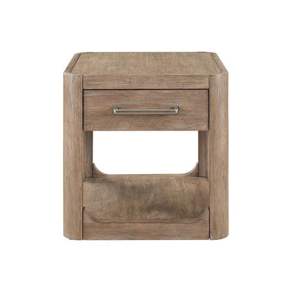Living Room End Table Contemporary with Storage Drawer - Burnished Clay Oak Wood