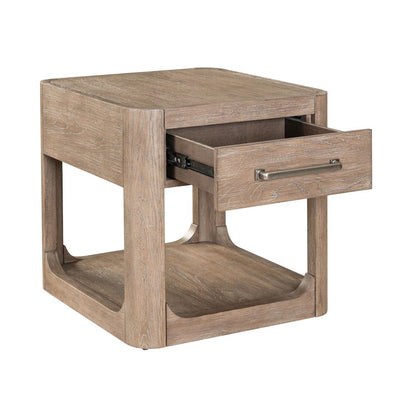 Living Room End Table Contemporary with Storage Drawer - Burnished Clay Oak Wood