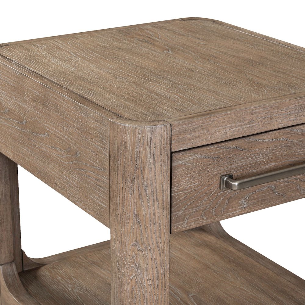 Living Room End Table Contemporary with Storage Drawer - Burnished Clay Oak Wood