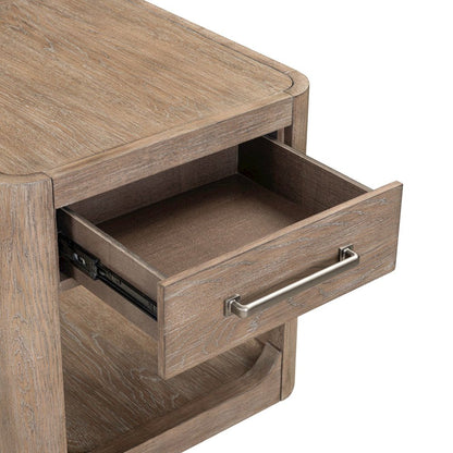 Living Room End Table Contemporary with Storage Drawer - Burnished Clay Oak Wood