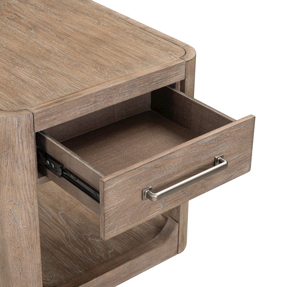Living Room End Table Contemporary with Storage Drawer - Burnished Clay Oak Wood