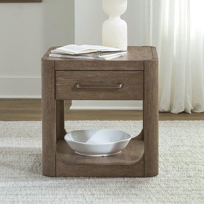 Living Room End Table Contemporary with Storage Drawer - Burnished Clay Oak Wood