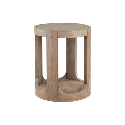Round Chairside Table  with Stone Top Insert - Burnished Clay Oak Wood