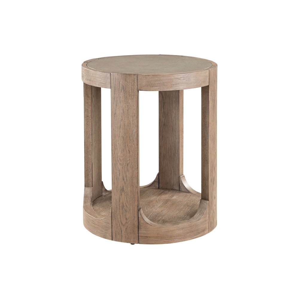 Round Chairside Table  with Stone Top Insert - Burnished Clay Oak Wood