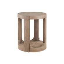 Round Chairside Table  with Stone Top Insert - Burnished Clay Oak Wood