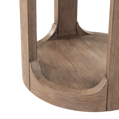 Round Chairside Table  with Stone Top Insert - Burnished Clay Oak Wood
