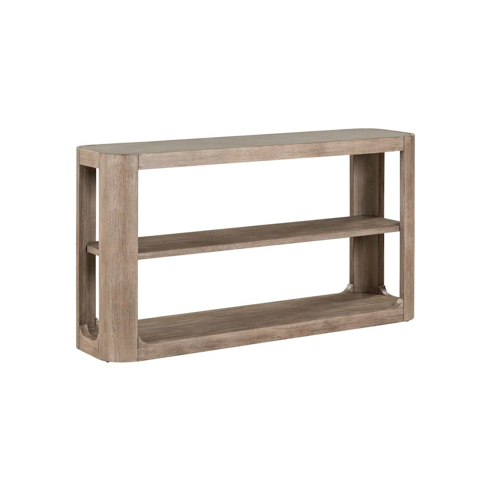 Display Sofa Table Contemporary with Stone Top Insert - Burnished Clay Oak Wood