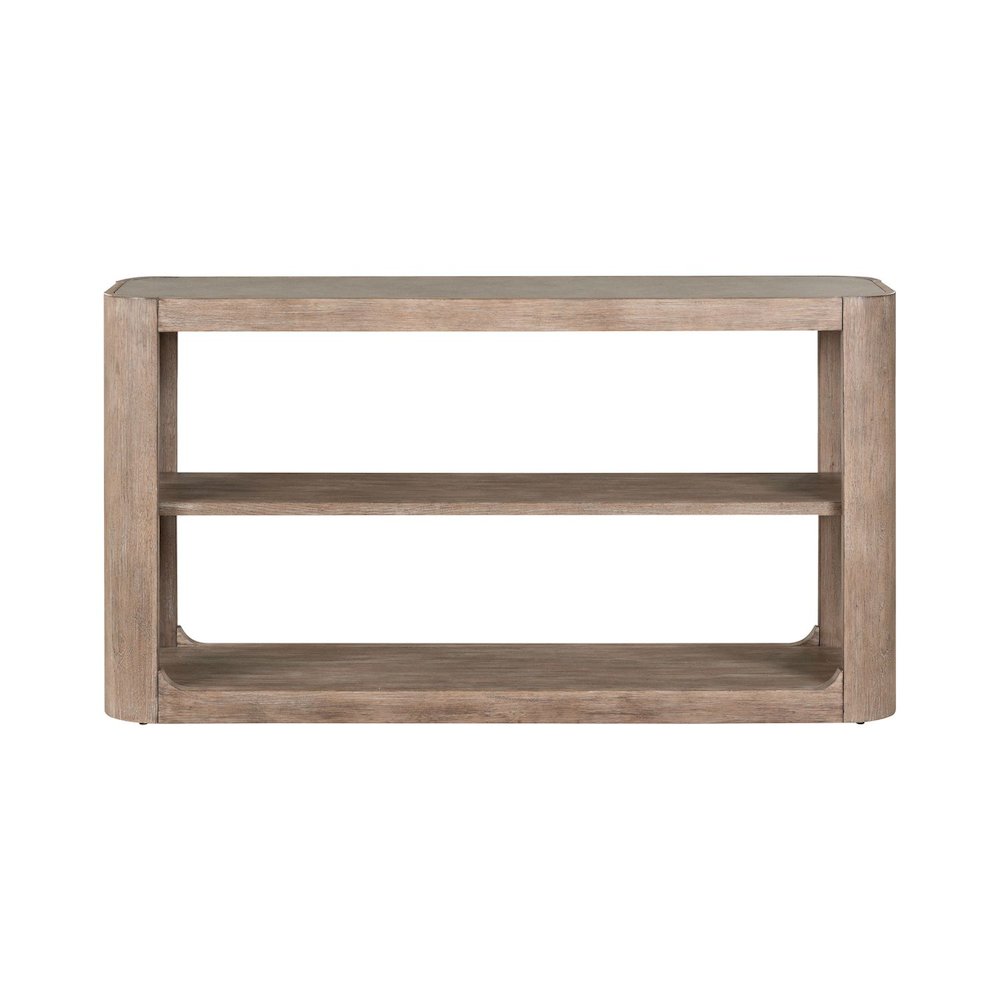 Display Sofa Table Contemporary with Stone Top Insert - Burnished Clay Oak Wood