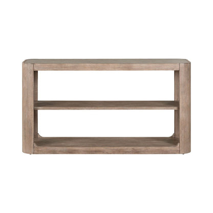 Display Sofa Table Contemporary with Stone Top Insert - Burnished Clay Oak Wood