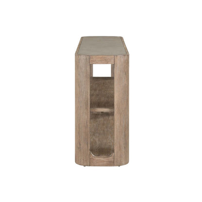 Display Sofa Table Contemporary with Stone Top Insert - Burnished Clay Oak Wood