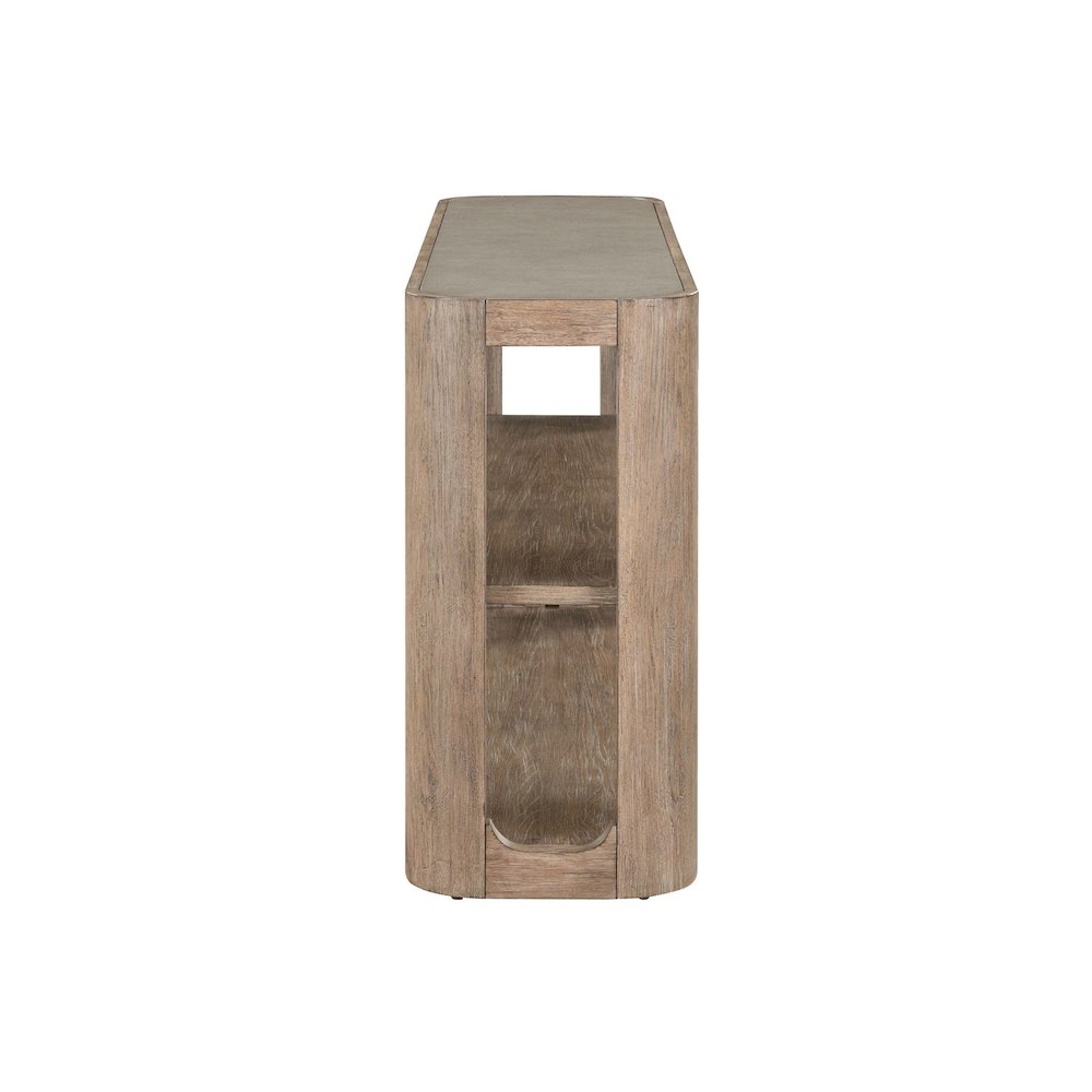 Display Sofa Table Contemporary with Stone Top Insert - Burnished Clay Oak Wood