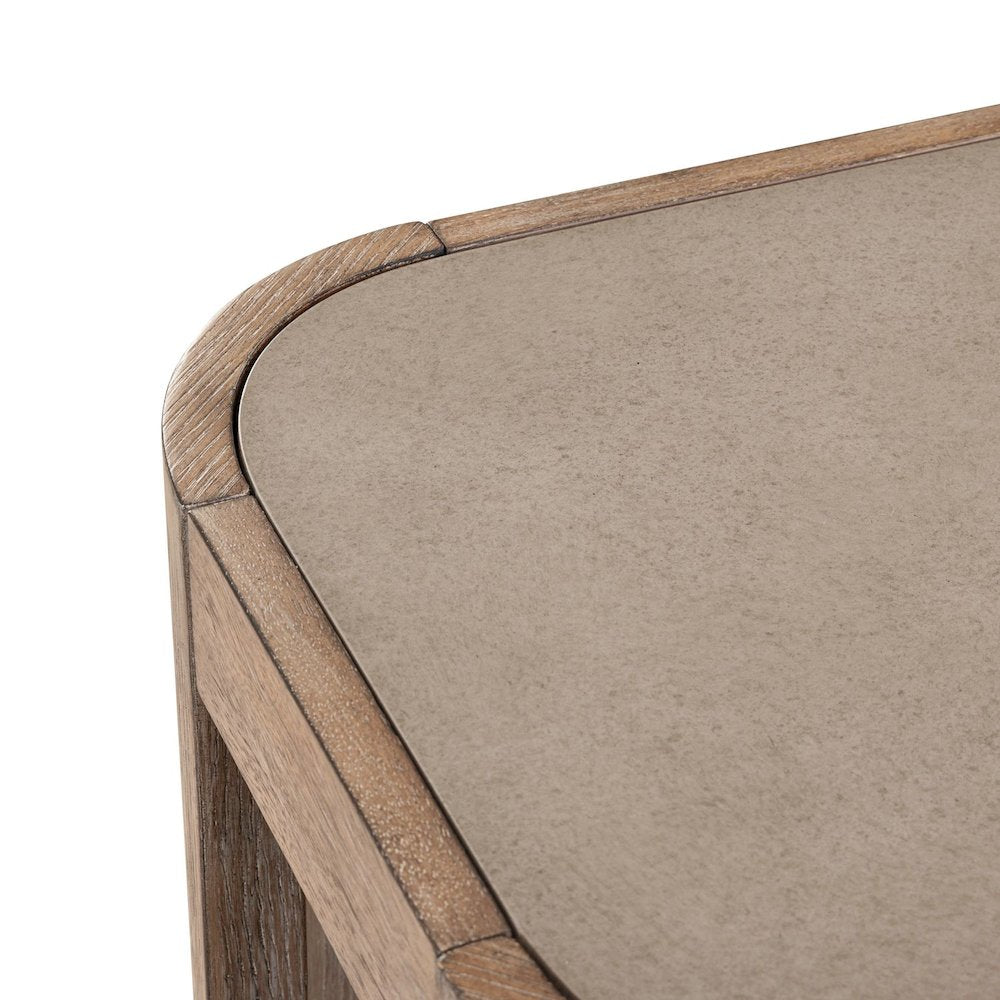 Display Sofa Table Contemporary with Stone Top Insert - Burnished Clay Oak Wood