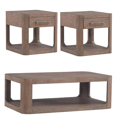 3 Piece Living Room Set Rectangular Cocktail Table, 2 End Tables - Clay Oak Wood