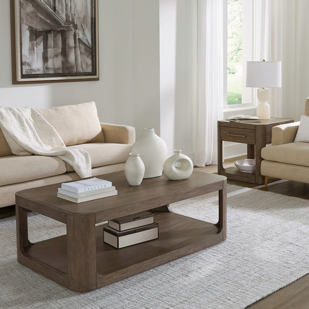 3 Piece Living Room Set Rectangular Cocktail Table, 2 End Tables - Clay Oak Wood