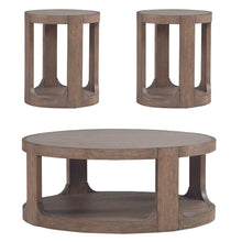 3 Piece Living Room Set Round Stone Cocktail Table, 2 End Tables - Clay Oak Wood