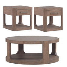 3 Pc Living Room Set Round Cocktail Table, 2 Drawer End Tables - Clay Oak Wood
