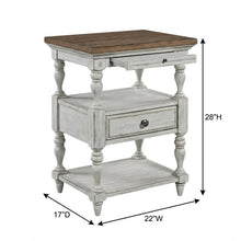 Antique White Bedroom Nightstand with Chestnut Top and Single Drawer