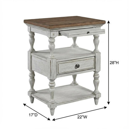 Antique White Bedroom Nightstand with Chestnut Top and Single Drawer