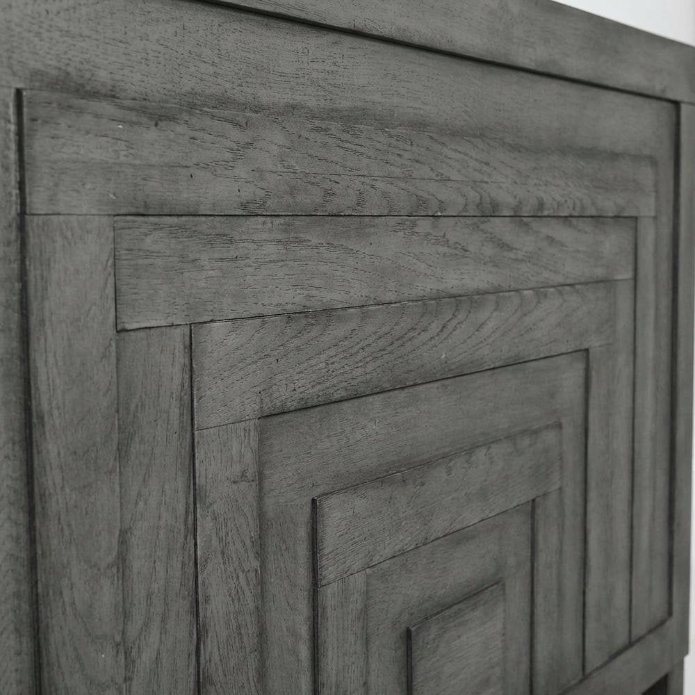 Dusty Charcoal Panel Headboard, Heavy Distressing, Solid Wood Farmhouse Design