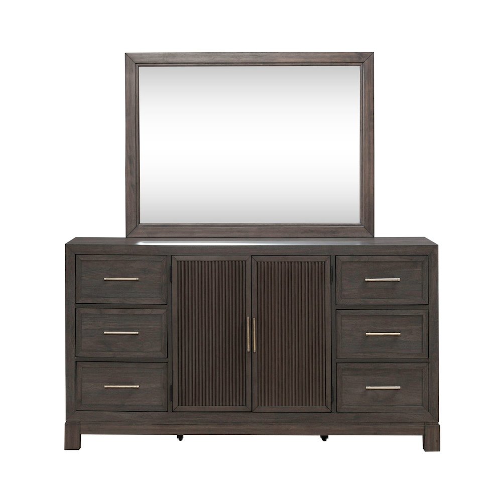 Modern Edge Dresser & Mirror Set for Bedroom - Caffe