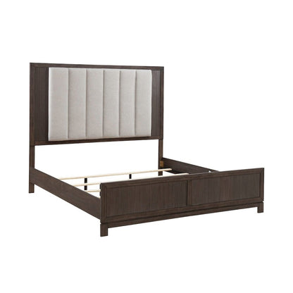 Modern Edge King Upholstered Bed, Dresser & Mirror Bedroom Set - Caffe
