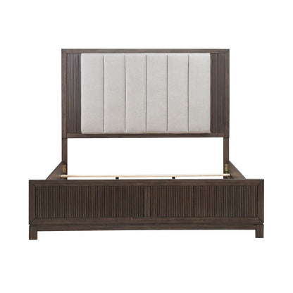 Modern Edge Queen Upholstered Bedframe for Bedroom - Caffe Brown