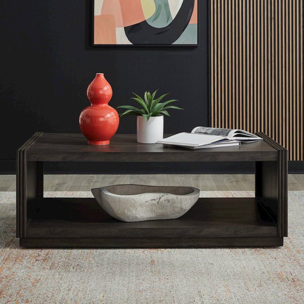 Modern Edge Cocktail Table for Living Room with Casters - Caffe Brown