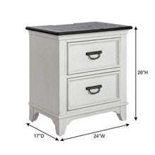 White Nightstand with Charging Station and Wirebrushed Finish