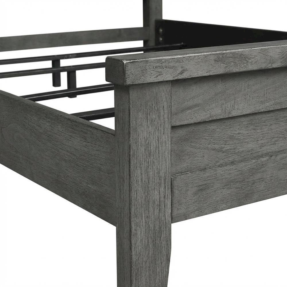 Dusty Charcoal Panel Headboard, Heavy Distressing, Solid Wood Farmhouse Design