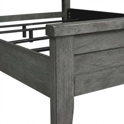 Dusty Charcoal Panel Headboard, Heavy Distressing, Solid Wood Farmhouse Design