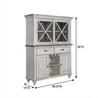 Traditional Rubberwood Hutch & Buffet in Pine Veneers for Dining Room Storage