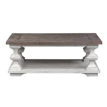 Sedona Cocktail Table in Heavy Distressed White w/ Gravel Top
