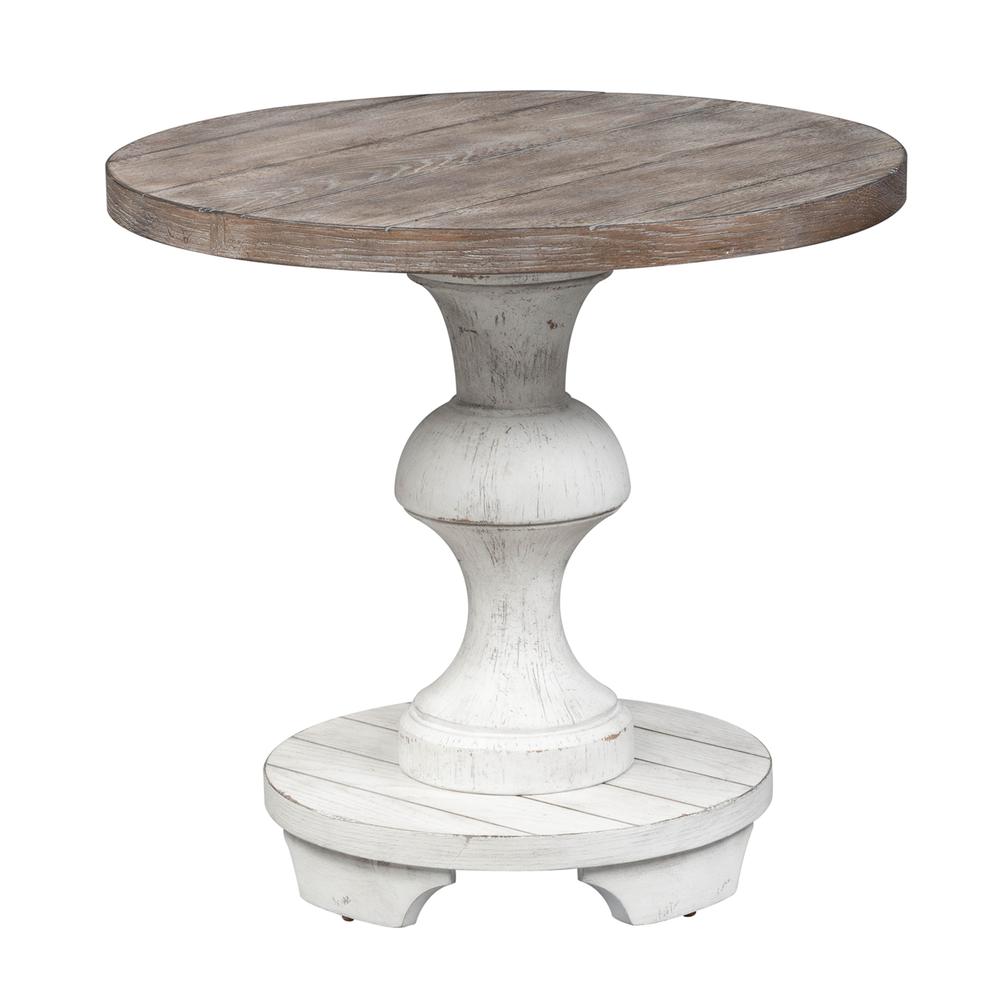 Sedona Round End Table in Heavy Distressed White w/ Gravel Top