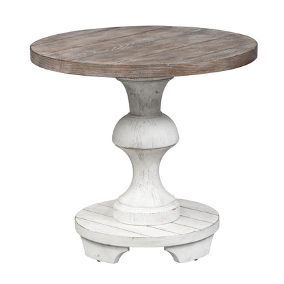 Sedona Round End Table in Heavy Distressed White w/ Gravel Top