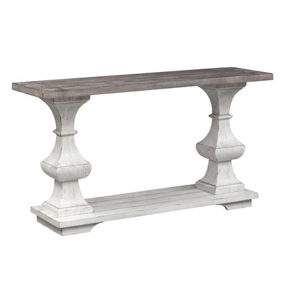 Sedona Sofa Table in Heavy Distressed White w/ Gravel Top