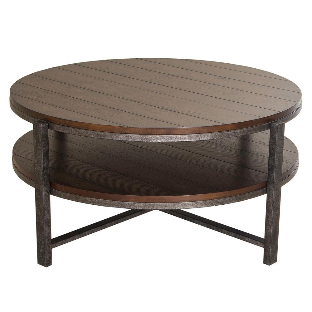 Breckinridge Round Cocktail Table in Mahogany Spice w/ Pewter Metal