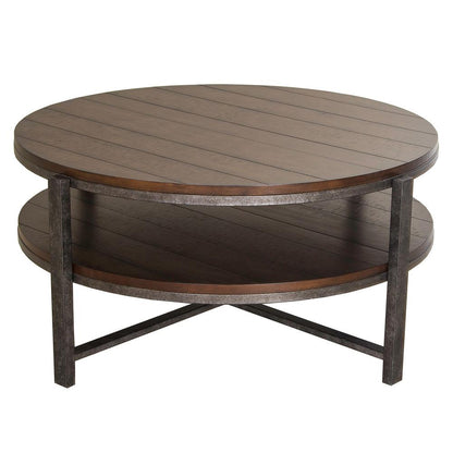 Breckinridge Round Cocktail Table in Mahogany Spice w/ Pewter Metal
