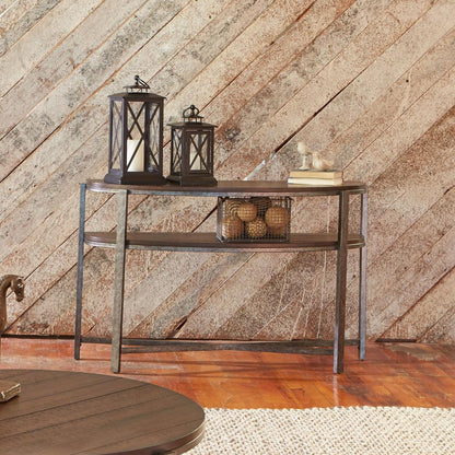 Breckinridge Demilune Sofa Table in Mahogany Spice w/ Pewter Metal