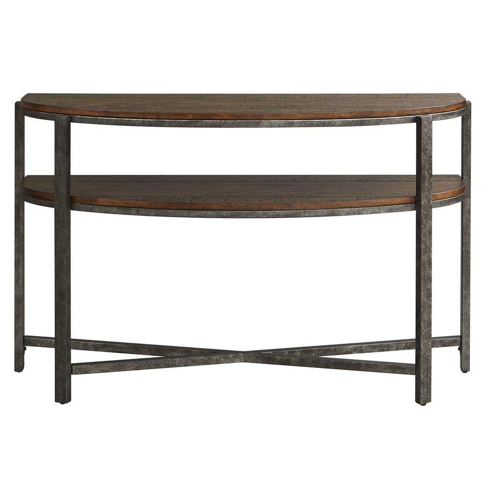 Breckinridge Demilune Sofa Table in Mahogany Spice w/ Pewter Metal