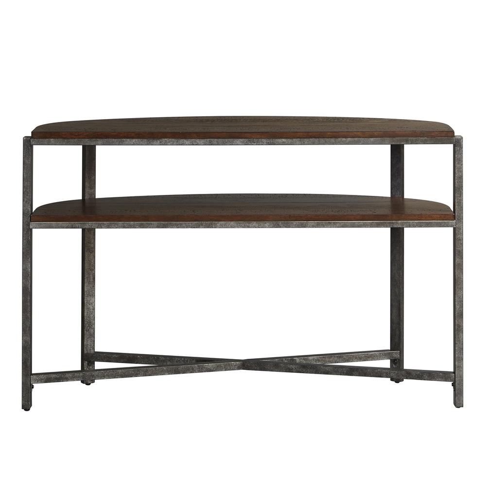 Breckinridge Demilune Sofa Table in Mahogany Spice w/ Pewter Metal