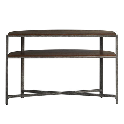 Breckinridge Demilune Sofa Table in Mahogany Spice w/ Pewter Metal
