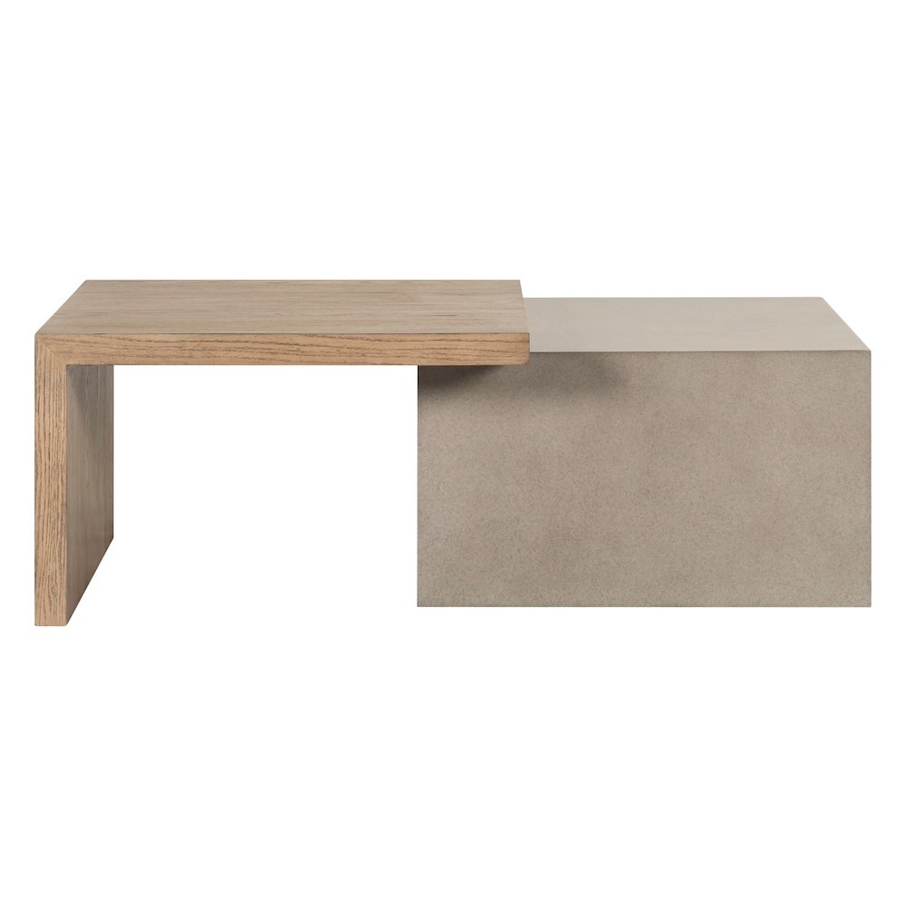 Living Room Cocktail Table  Unique Block Design - Oak Wood & Faux Concrete