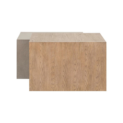 Living Room Cocktail Table  Unique Block Design - Oak Wood & Faux Concrete