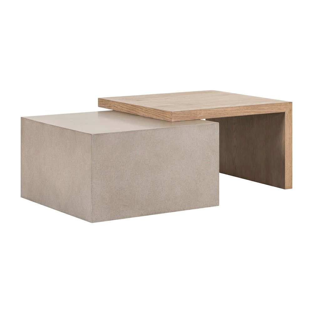 Living Room Cocktail Table  Unique Block Design - Oak Wood & Faux Concrete